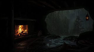 Rainstorm in a Cave Overlooking a Lush Forest for Meditation and Rest [upl. by Aicatsanna]