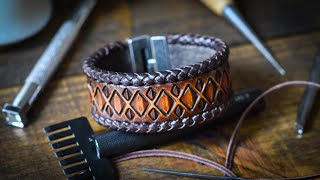 Making A Handmade Braided amp Tooled Leather Cuff  Leather Craft [upl. by Ettennal]