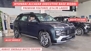 Hyundai Alcazar 2024 Base model Walkaround in Hindi  Hyundai Alcazar Executive Matte Petrol [upl. by Dazhehs]