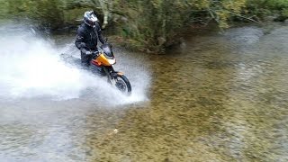 Kawasaki KLE500 amp KTM 250 EXC OFF ROAD Muddy puddle amp river riding [upl. by Ameekahs]