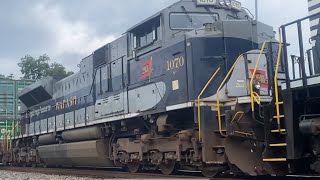 NS 28R clears Lowell with Friendly Crew and 1070 Wabash Heritage Unit Trailing [upl. by Amalita]