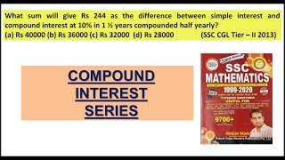 What sum will give Rs 244 as the difference between simple interest and compound interest at 10 [upl. by Elodie]