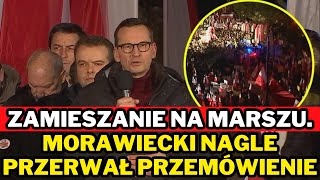 Zamieszanie na marszu Morawiecki nagle przerwał przemówienie [upl. by Anaeirb291]