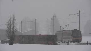 Moment a Swiss train gets blown off the tracks due to strong winds [upl. by Otrebire277]