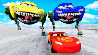 Epic Escape From The Lightning McQueen Eater  Car VS Lightning McQueen Robot Eater  BeamNGDrive [upl. by Casia47]