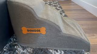 Romrol Dog Stairs Ramp for Beds Couches Extra Wide Pet Steps Review [upl. by Inaboy]