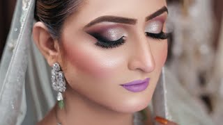 Walima bridal makeup tutorial  Silver eyes makeup with purple lipstick [upl. by Arreyt10]