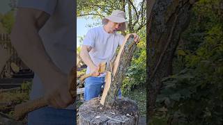 Hewing with a hatchet wood woodwork axe tools diy homestead bushcraft craft carving [upl. by Farica]