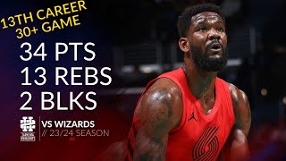 Deandre Ayton 34 pts 13 rebs 2 blks vs Wizards 2324 season [upl. by Ehav]