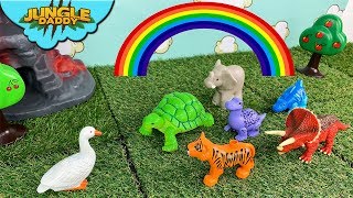 Traveling Zoo Animals in Rainbow quotJungle Daddyquot safari wild animal planet toys [upl. by Utter]