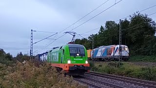 FlixtrainTaurus vor Containerzug  Kesselwagen und Bauzug [upl. by Ayekim]