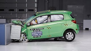 2014 Mitsubishi Mirage moderate overlap IIHS crash test [upl. by Bik]