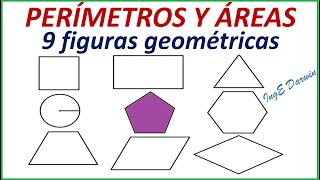 Perímetros y Áreas de 9 figuras geométricas  Ejemplos [upl. by Partan]