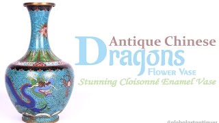 SOLD Antique Chinese Stunning Cloisonné Enamel Dragons Flower Vase i149 [upl. by Lena]