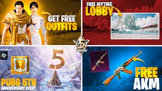 Get Free Rewards  Free Beautiful Mythic Lobby  Free Outfits  5Th Anniversary Event PUBGM [upl. by Kaitlyn]