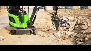 Everun Excavator ERE12E with hammer working [upl. by Yengac807]