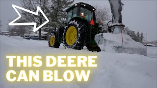 Full Day of Residential Snow Blowing in Ottawa  John Deere 6110 M with Pronovost Cyclone Blower [upl. by Ecirehs]