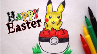 Pikachu zeichnen mit Pokeball  Pokémon malen  Happy Easter drawing  How to draw Pikachu [upl. by Eidnalem]