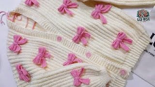 كروشيه بلوفر شتوي فيونكات سهل وبسيط  crochet cardigan bow [upl. by Des507]