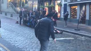 Drunk rugby fans crowdsurfing on an Edinburgh road [upl. by Nosretep]