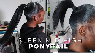 Sleek Mid high Extended Ponytail Start to finish Iamroxybennett [upl. by Nallak]