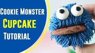 Cookie Monster Cupcake Tutorial  How to make a Cookie Monster Cupcake  Monster Cupcakes Theme [upl. by Anyel]