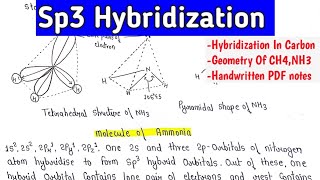 Sp3 Hybridization with Example Of CH4 amp NH3  Hybridization In Carbon  Basics Of Organic Chemistry [upl. by Fryd]