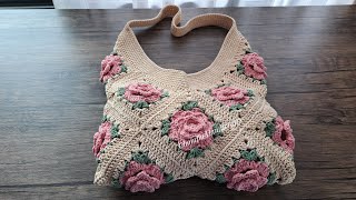 Wonderful Crochet Flower Bag  DIY Crochet Rose Granny Square Bag Tutorial Step by Step [upl. by Michelsen]