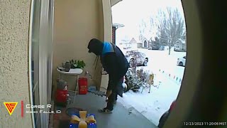 Amazon Delivery Driver Fixes Christmas Decorations Caught on Ring Camera  Doorbell Camera Video [upl. by Winter]