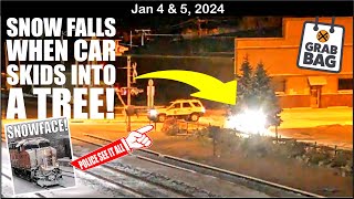 CAR SKIDS INTO A TREE amp SNOW FALLS ALL OVER IT POLICE CAUGHT IT ALL 3 AMTRAK SWITCHERS [upl. by Aitan660]