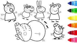 Drawing and Coloring Peppa Pig Daddy Pig with Friends to Learn Colors  Learn To Color [upl. by Acie380]