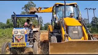 jcb3dx eco excellence backhone machine loding mud in swaraj 735 tractor  jcb and tractor video [upl. by Toft16]