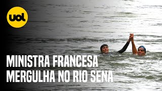 Ministra francesa nada no rio Sena a duas semanas dos Jogos [upl. by Lynnette93]