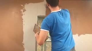 Applying the first coat of MultiFinish to the Plasterboard [upl. by Ellekim404]