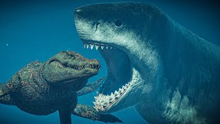 Megalodon Rex hybrid vs ALL Marine reptiles  Jurassic World Evolution 2 [upl. by Beata644]