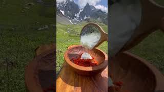 Cooking porkbelly in swiss alps nature pork swiss mountains cooking [upl. by Nekcarb720]