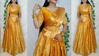 Festival Drape Saree convert into LehangaSaree wearing new stylesDrape saree Saundaryaa [upl. by Meng]