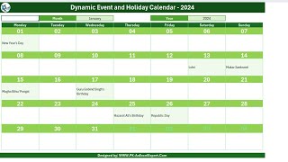 Printable Holiday and Event Calendar in Excel  FREE Download [upl. by Cida]