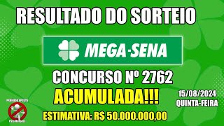 Resultado do Sorteio da Mega Sena 🍀  Concurso nº 2762  15082024 Loterias Caixa [upl. by Arodaeht502]