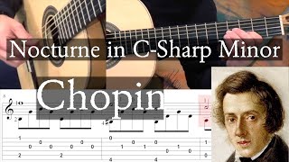 NOCTURNE IN CSHARP MINOR Transposed Am  Chopin  Full Tutorial with TAB  Fingerstyle Guitar [upl. by Mariana]