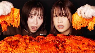 【ASMR】女子2人で激辛プルダックえのきを食べる🔥【Eating Sounds】Spicy Enoki Mushroom [upl. by Ymac]