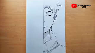 How to Draw Anime Boy Half Face Easy Anime Drawing  Cute Boy Drawing [upl. by Fauver]