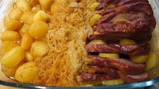 Kassler im OfenRezept mit Kartoffel und Sauerkraut [upl. by Allyce296]