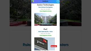 Sasken Technologies PWC hiring 🤯 jobupdates jobposts jobs trending shorts  SeaDeskin [upl. by Yssirc]