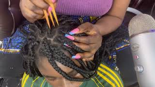 ASMR✨Scratching scalp and hair picking between my sisters long braids with gum cracking sound [upl. by Lowson]