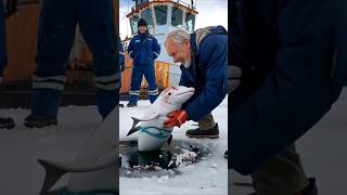 A baby whale cries out begging the crew to free it from the net sealife shorts [upl. by Derward563]