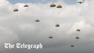 In full Armed Forces reenact parachute drop in Normandy  Dday [upl. by Azirb449]