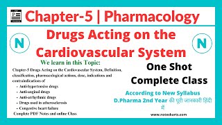 Pharmacology Chapter 5  Drugs Acting On Cardiovascular System  Complete class in 1 Video [upl. by Eelanna]