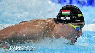 Hungarys Kristof Milak COMES FROM BEHIND to win mens 100m butterfly gold  Paris Olympics [upl. by Schreibman481]