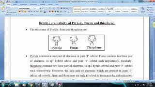 Pyrrole Furan Thiophene [upl. by Rosabelle]